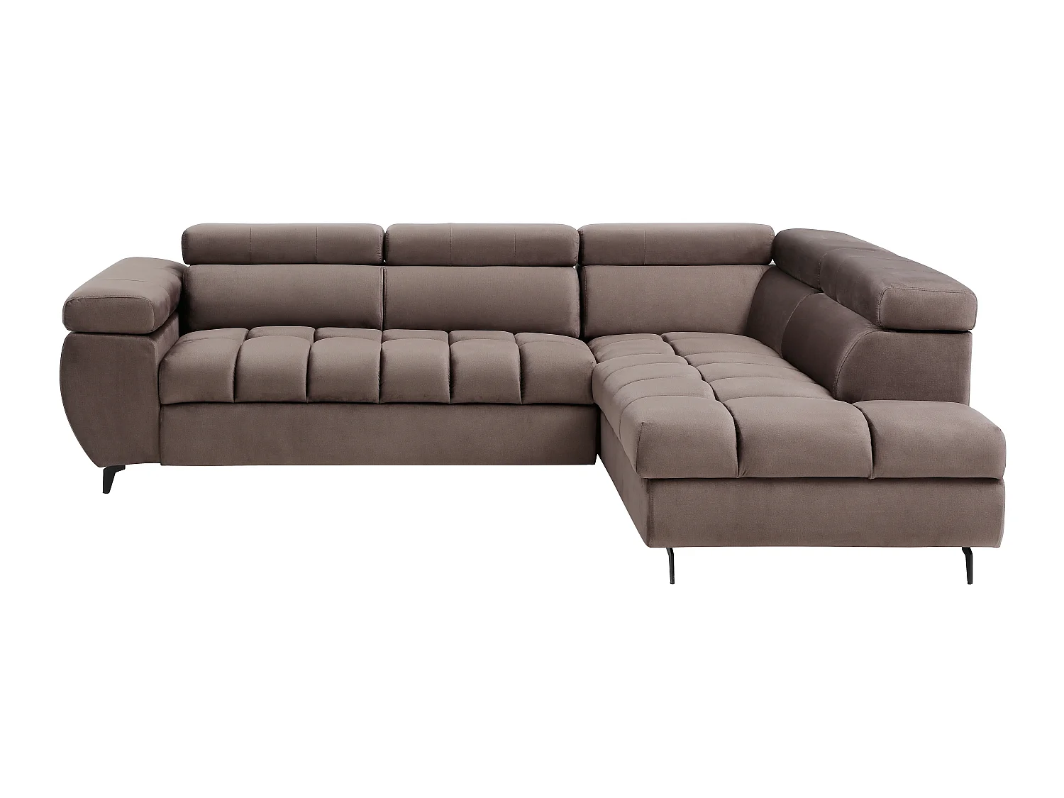 Canapé d'angle droit convertible en velours taupe NIACATO