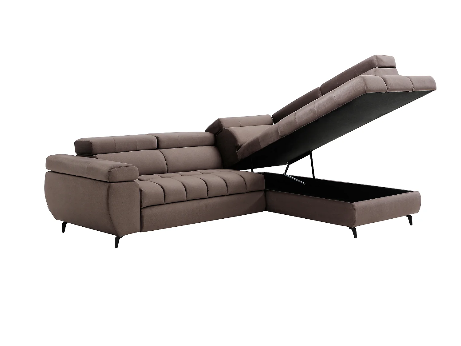 Canapé d'angle droit convertible en velours taupe NIACATO