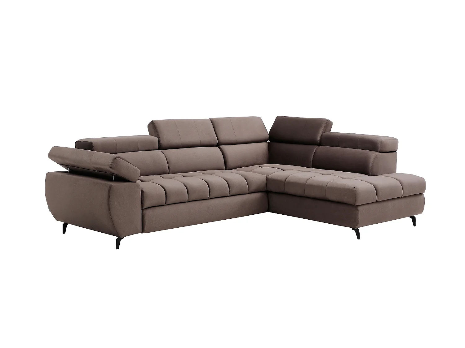 Canapé d'angle droit convertible en velours taupe NIACATO