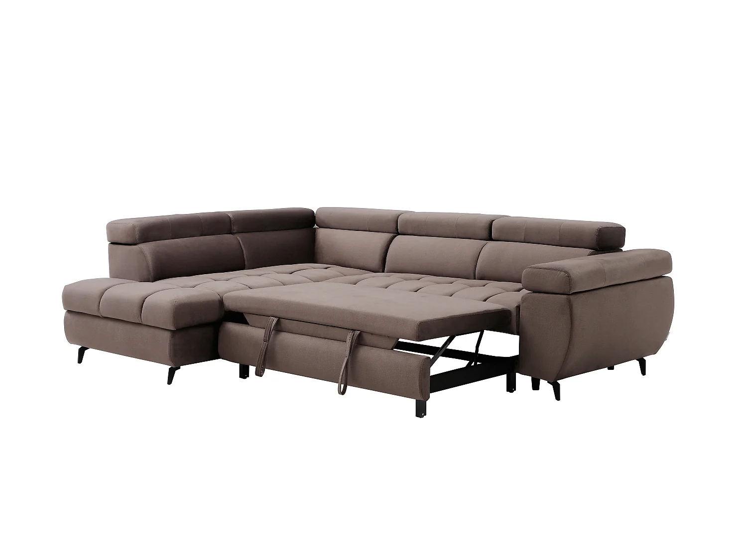 Canapé d'angle gauche convertible en velours taupe NIACATO