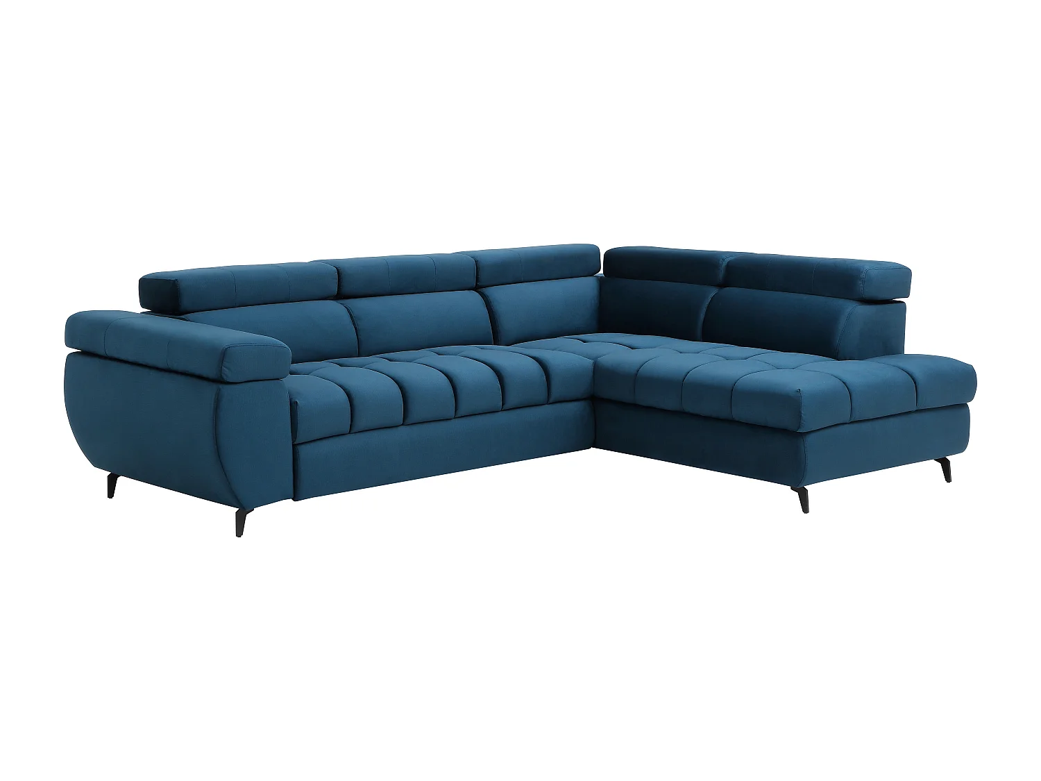 Canapé d'angle droit convertible en velours bleu NIACATO