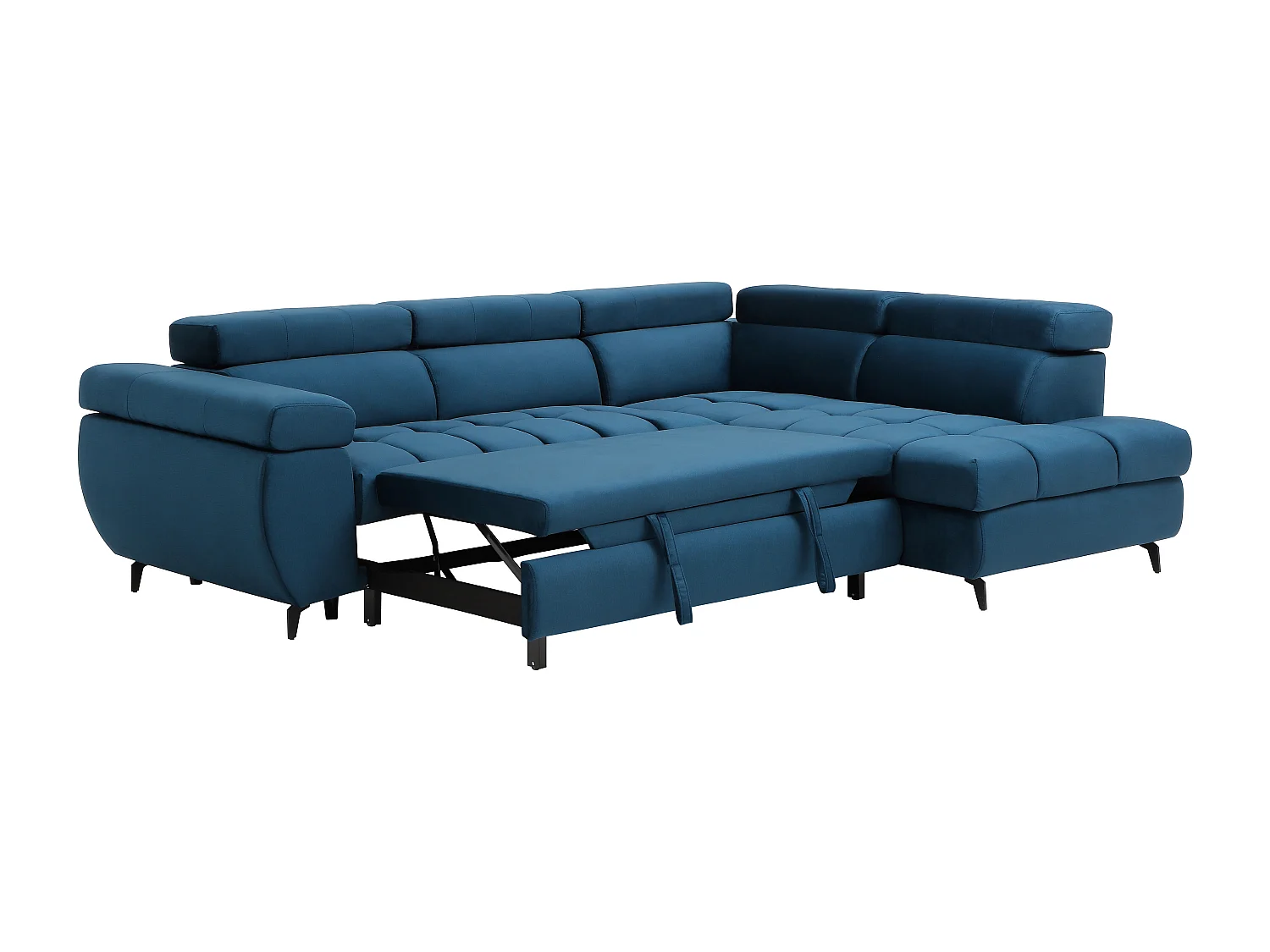 Canapé d'angle droit convertible en velours bleu NIACATO