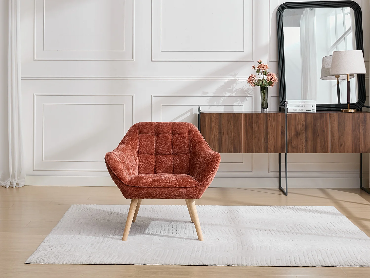 Fauteuil en tissu texturé terracotta CASERTA