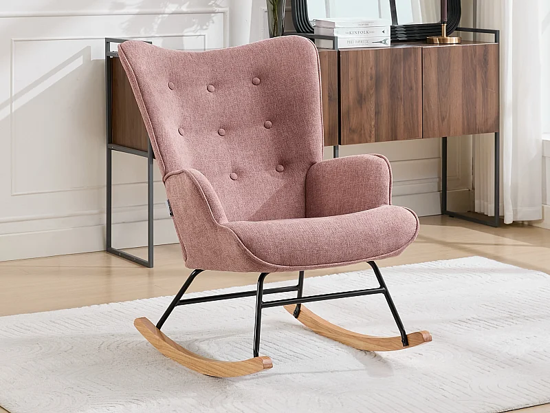 Fauteuil à bascule en tissu chiné rose ELMINA