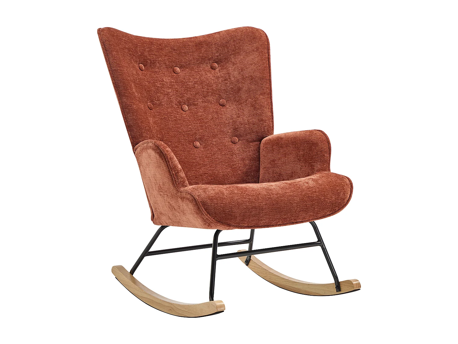 Fauteuil à bascule en tissu texturé terracotta ELMINA