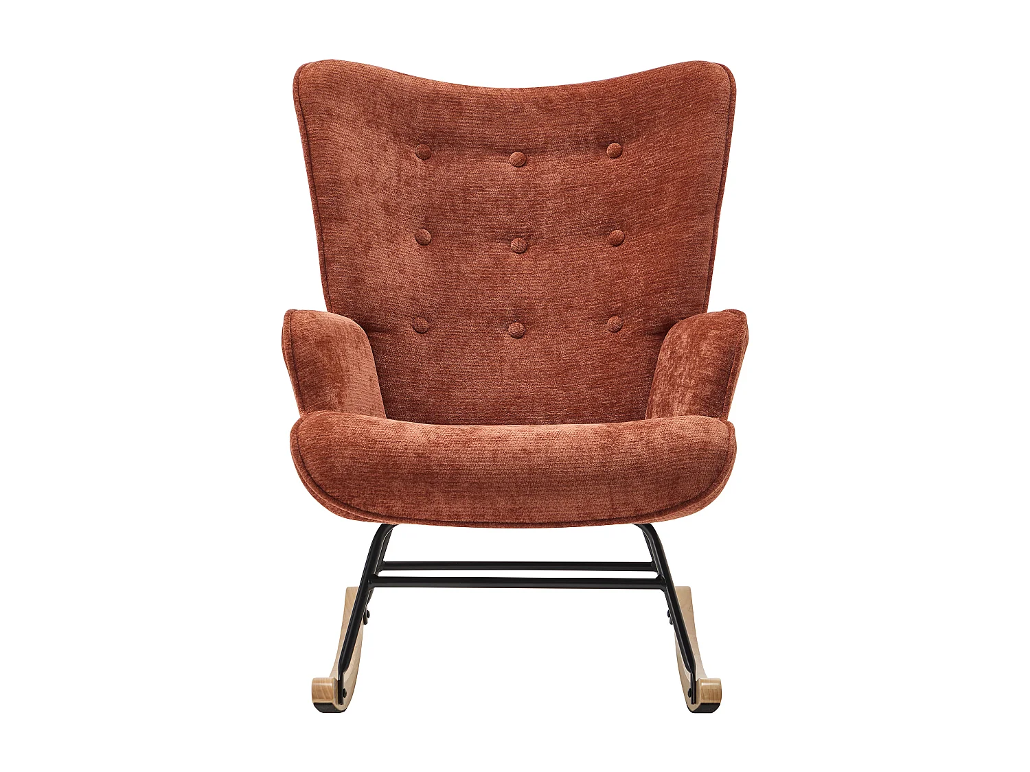 Fauteuil à bascule en tissu texturé terracotta ELMINA