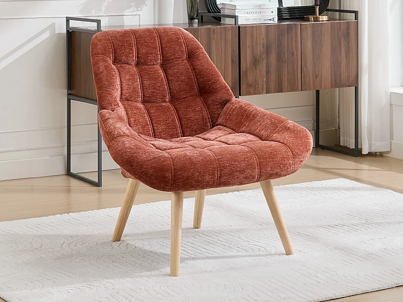 Fauteuil en tissu texturé terracotta LUOSTO