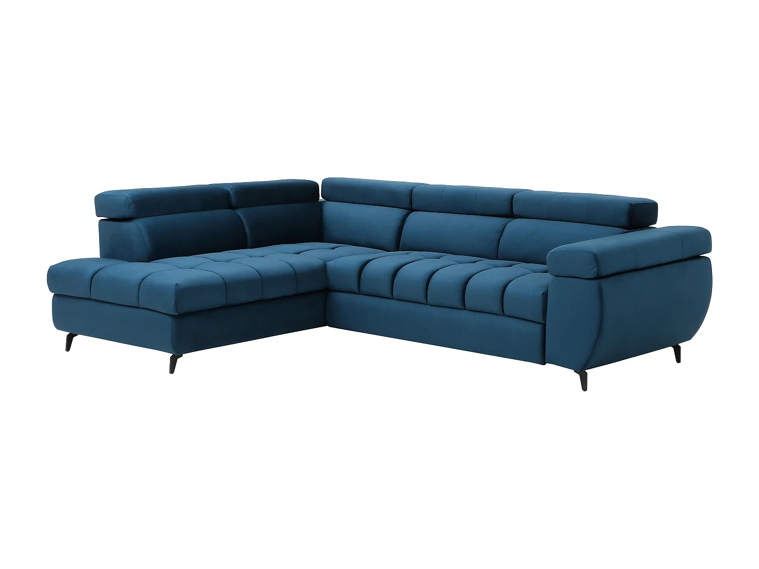 Canapé d'angle gauche convertible en velours bleu NIACATO