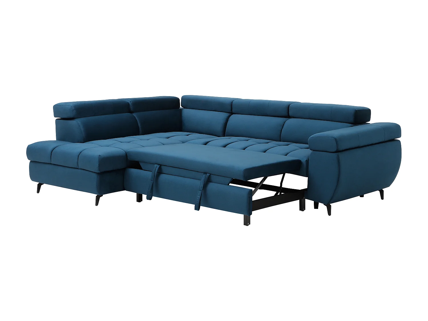 Canapé d'angle gauche convertible en velours bleu NIACATO