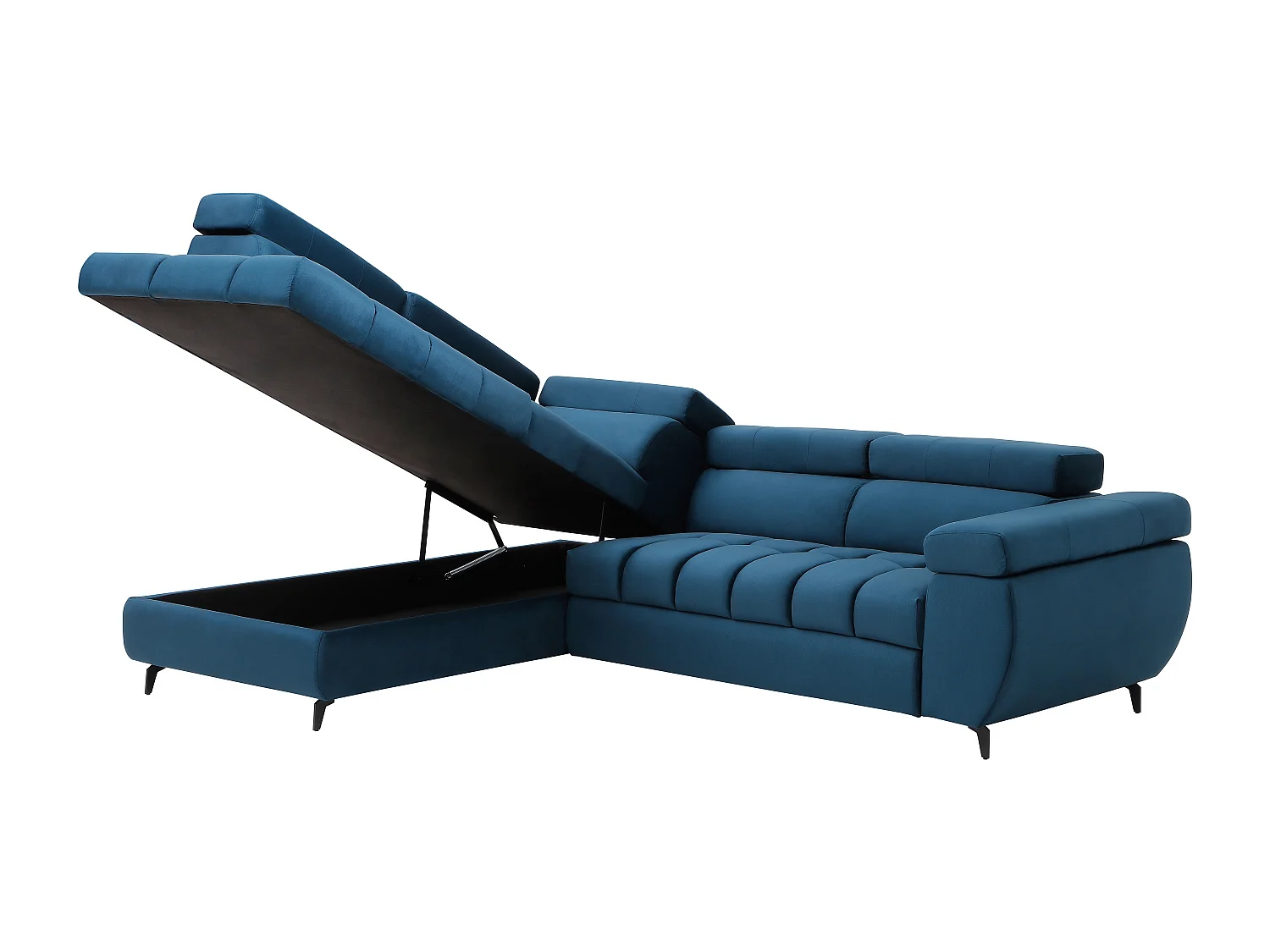 Canapé d'angle gauche convertible en velours bleu NIACATO