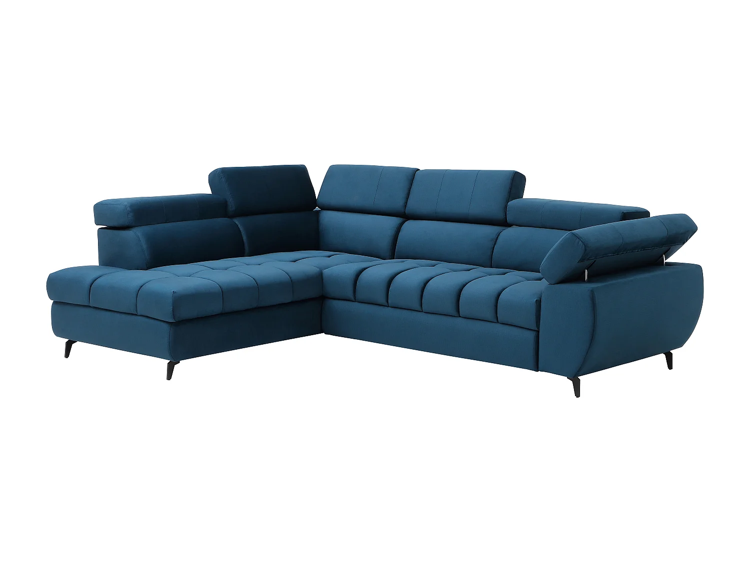 Canapé d'angle gauche convertible en velours bleu NIACATO