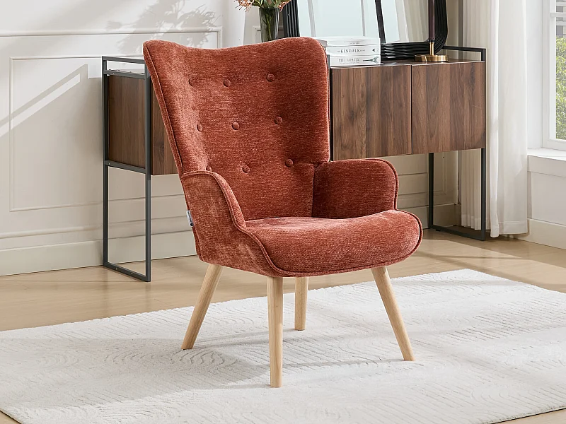 Fauteuil en tissu texturé terracotta VATELY