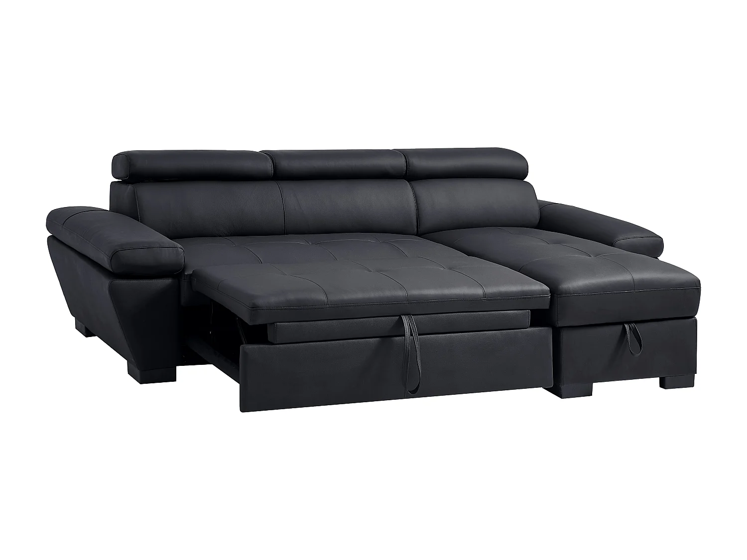 Canapé d'angle droit convertible en cuir noir JONOVA