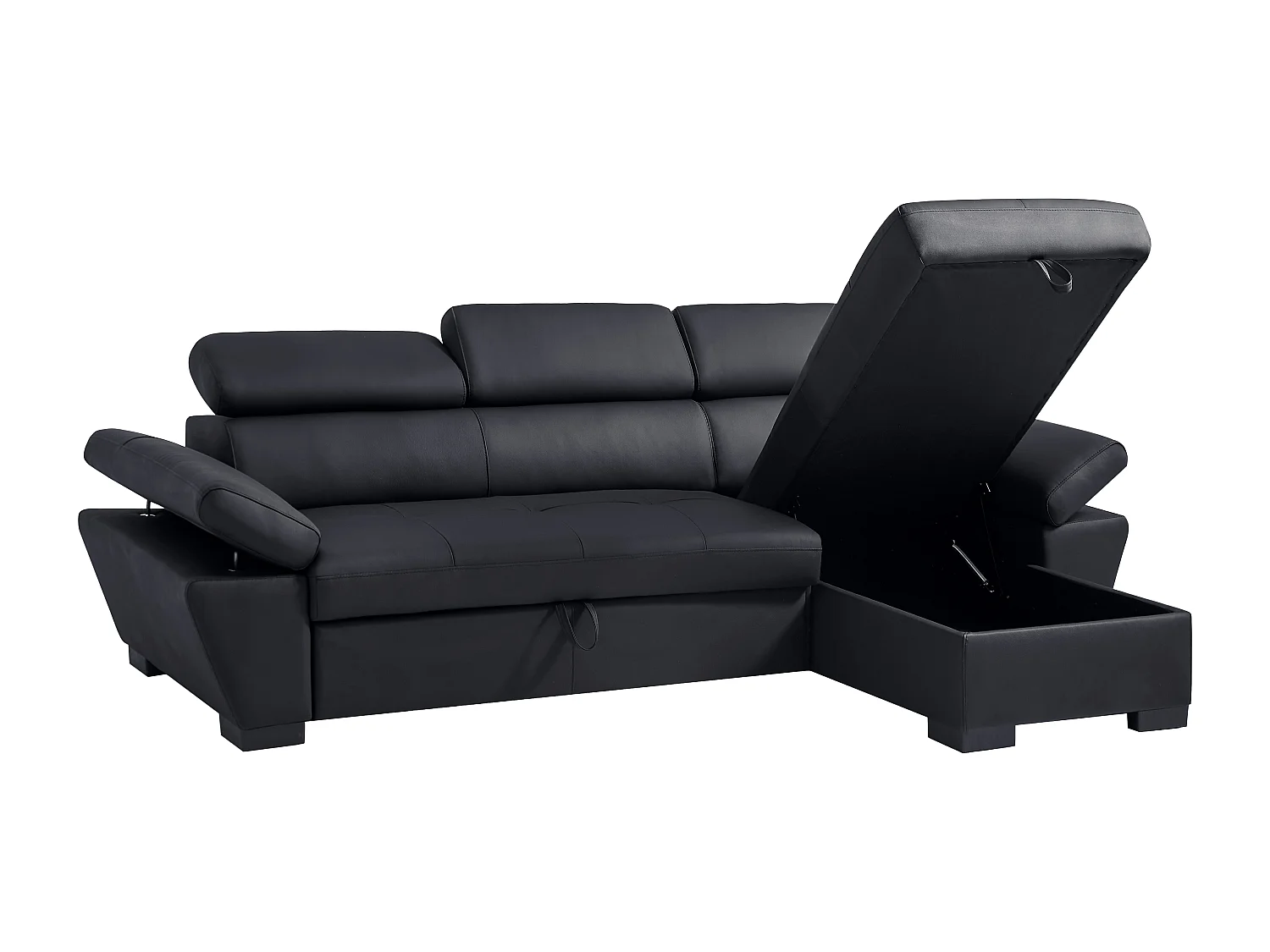 Canapé d'angle droit convertible en cuir noir JONOVA