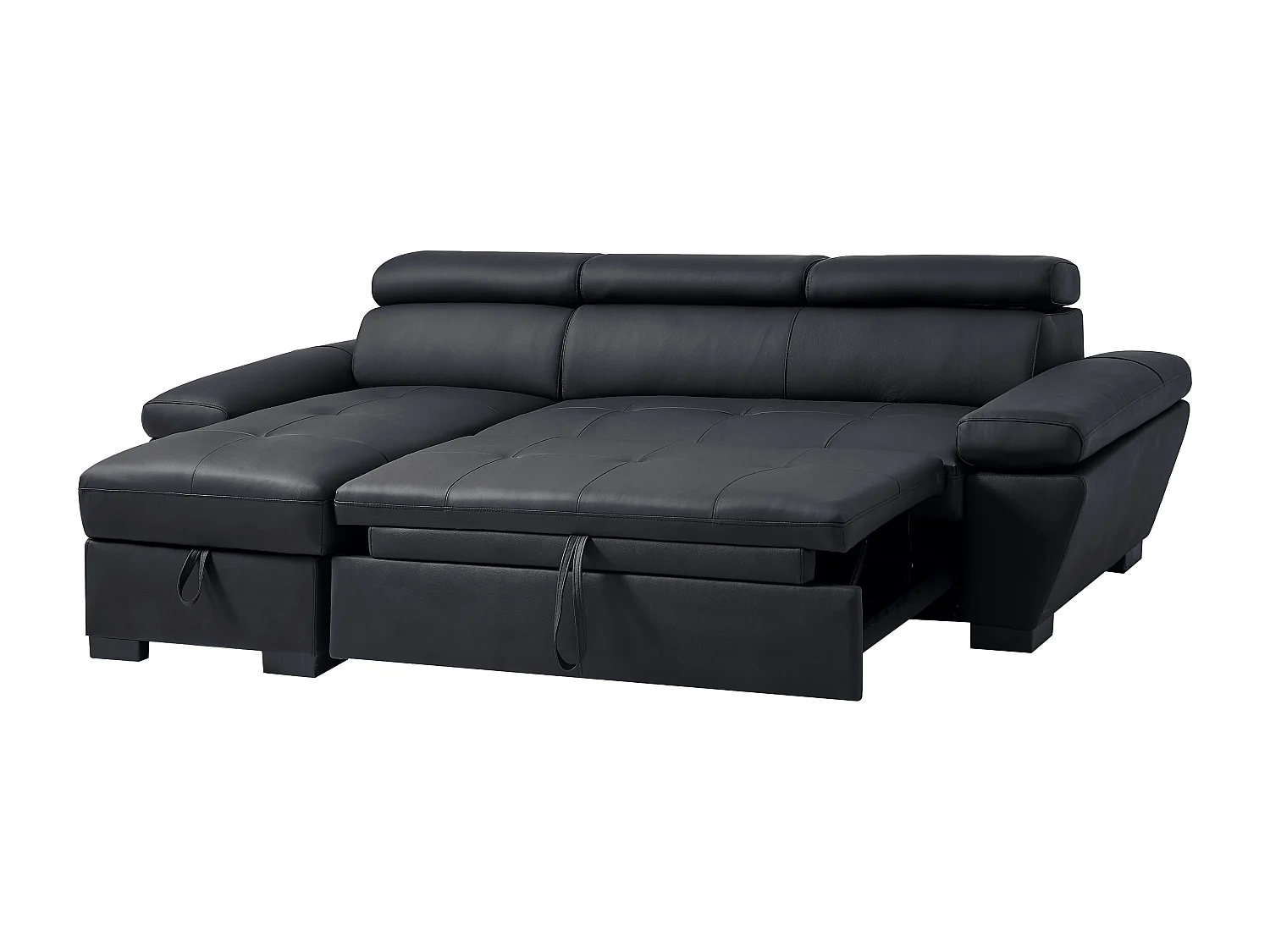 Canapé d'angle gauche convertible en cuir noir JONOVA