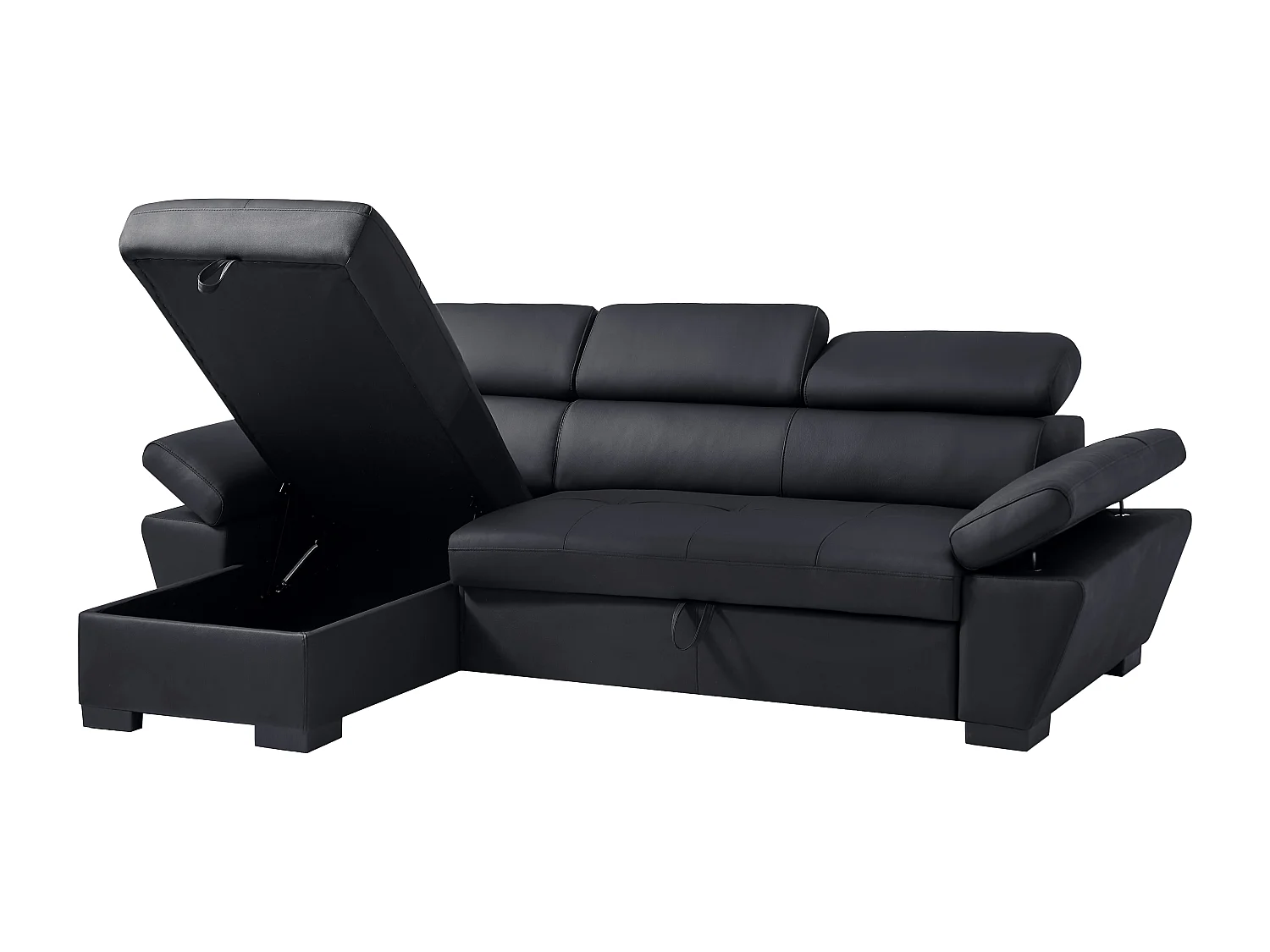 Canapé d'angle gauche convertible en cuir noir JONOVA