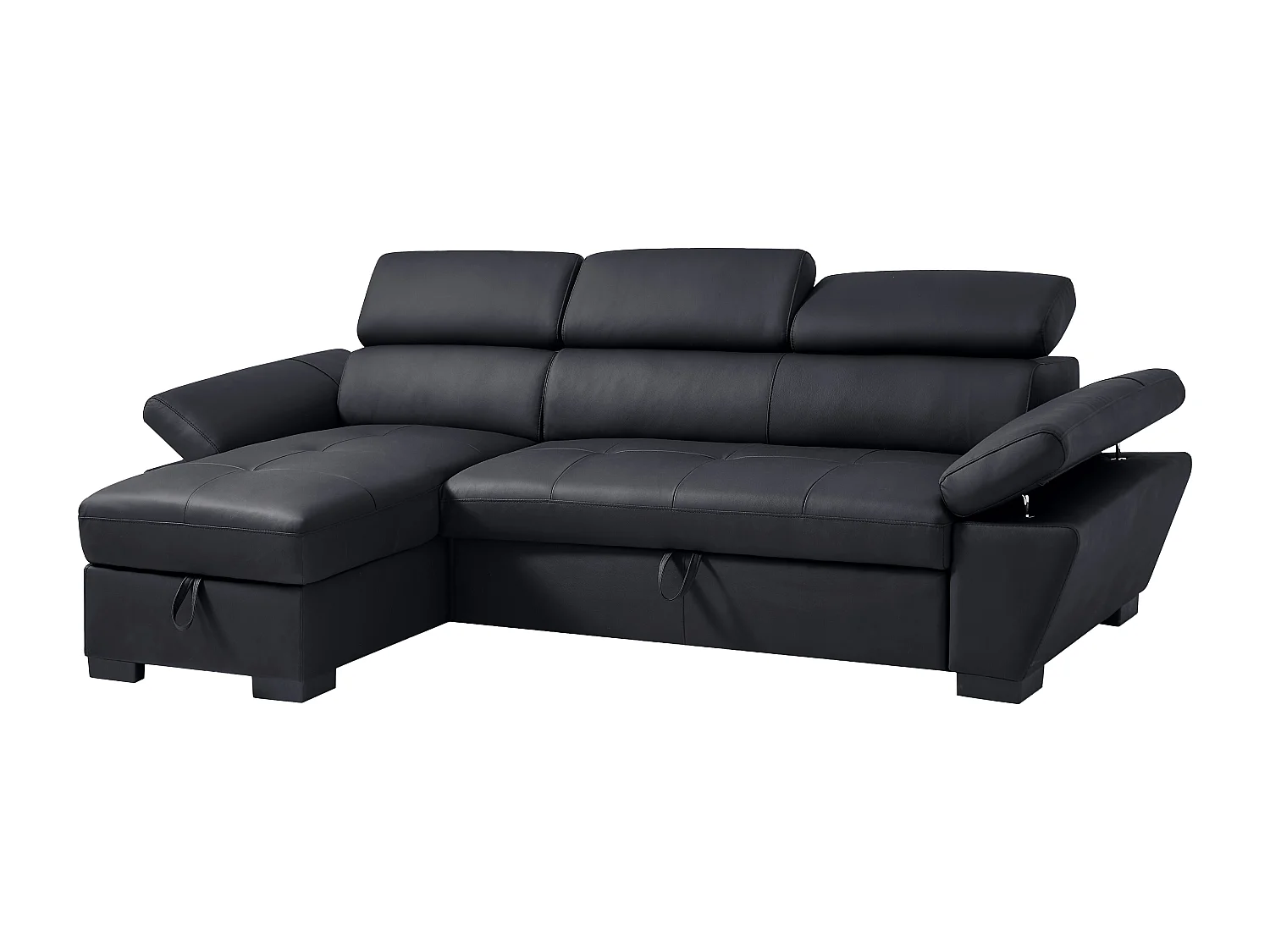 Canapé d'angle gauche convertible en cuir noir JONOVA