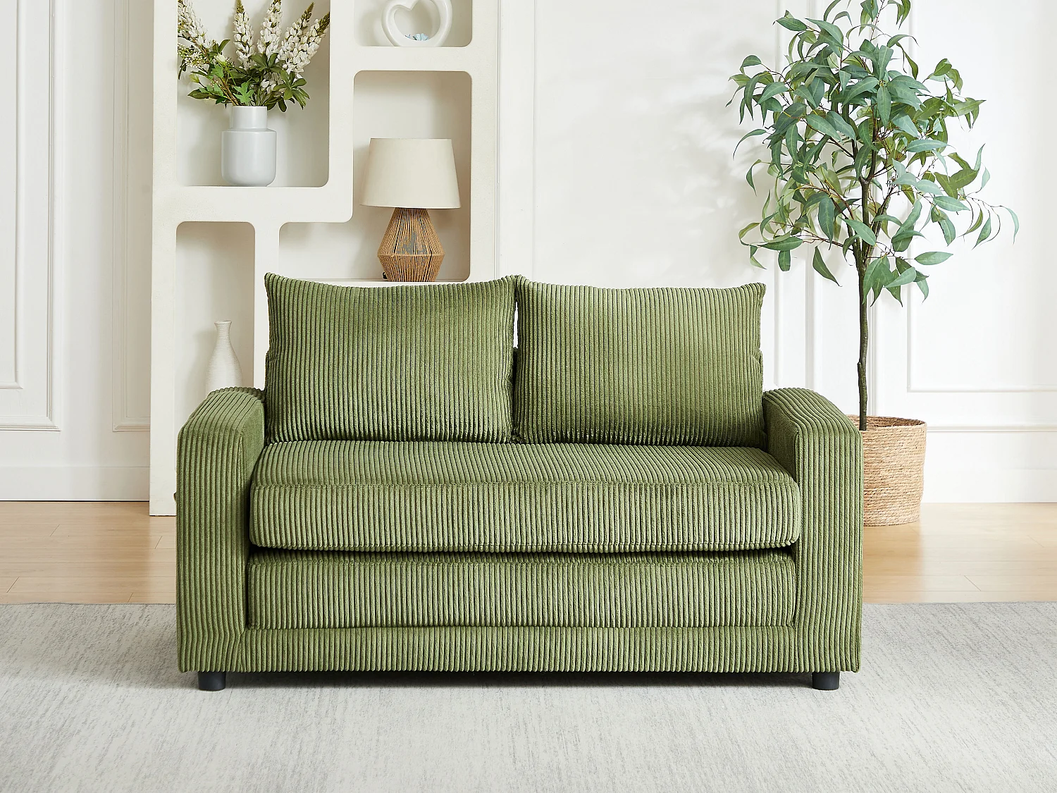 Canapé 2 places convertible en velours côtelé vert kaki MIRTO