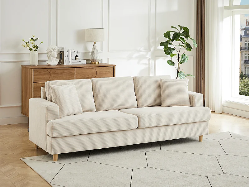 Canapé 3 places en velours côtelé beige YOCABA