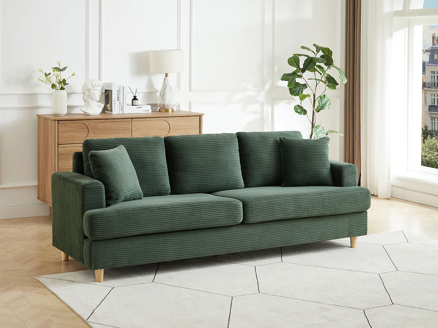 Canapé 3 places en velours côtelé vert YOCABA