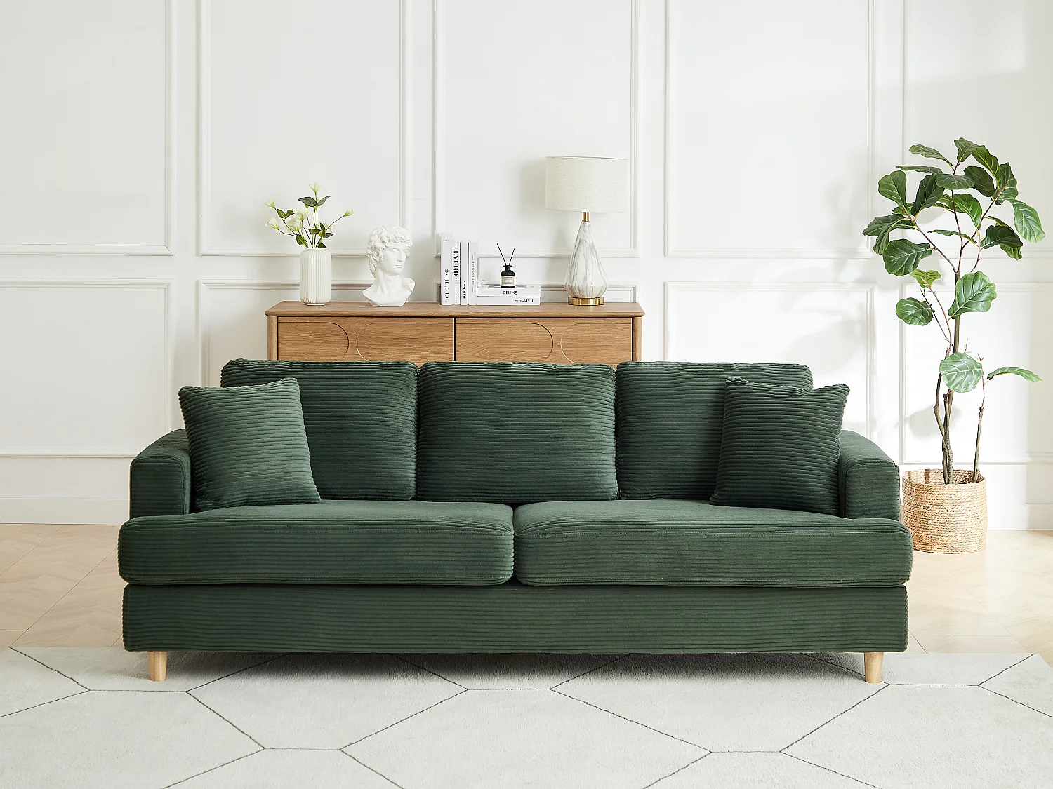 Canapé 3 places en velours côtelé vert YOCABA