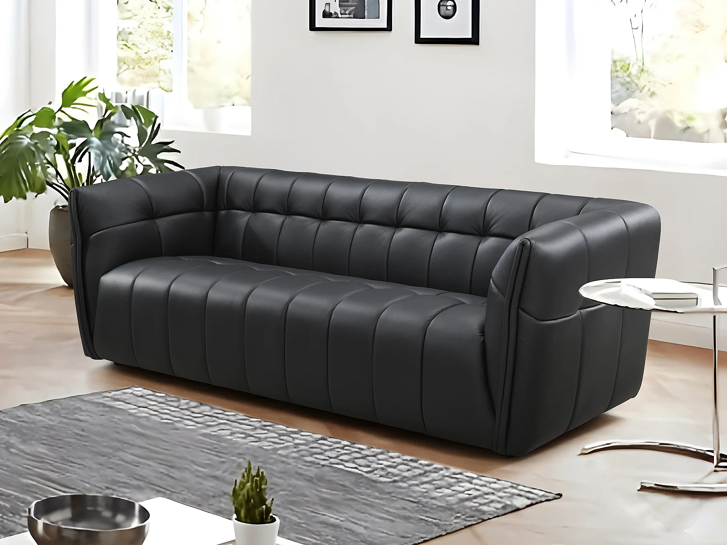 Canapé 3 places en cuir noir DUGORI