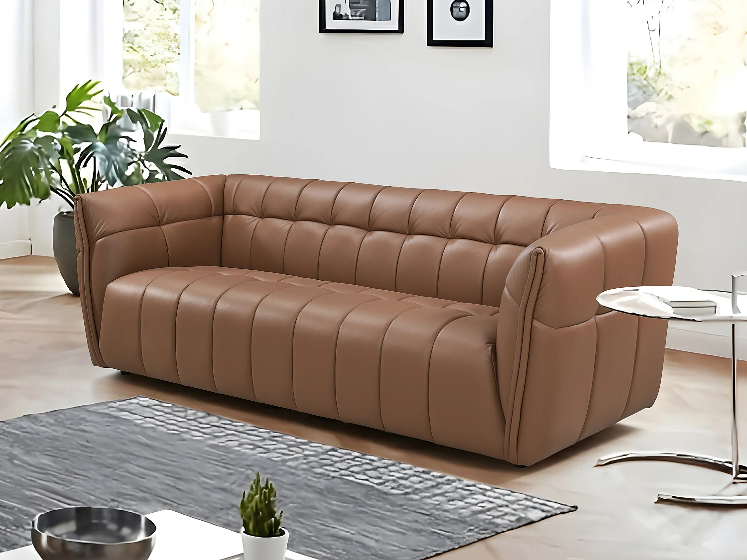 Canapé 3 places en cuir camel DUGORI