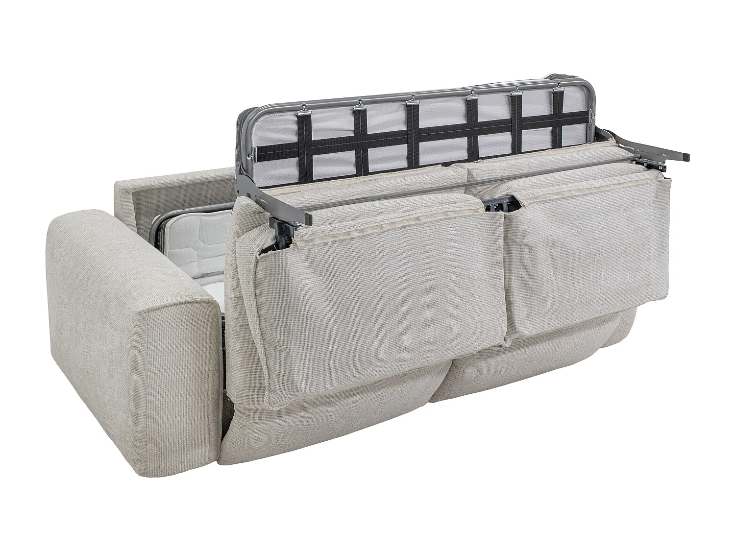 Canapé 4 places convertible express en tissu texturé beige - Couchage 160 cm Matelas 13 cm POGLO