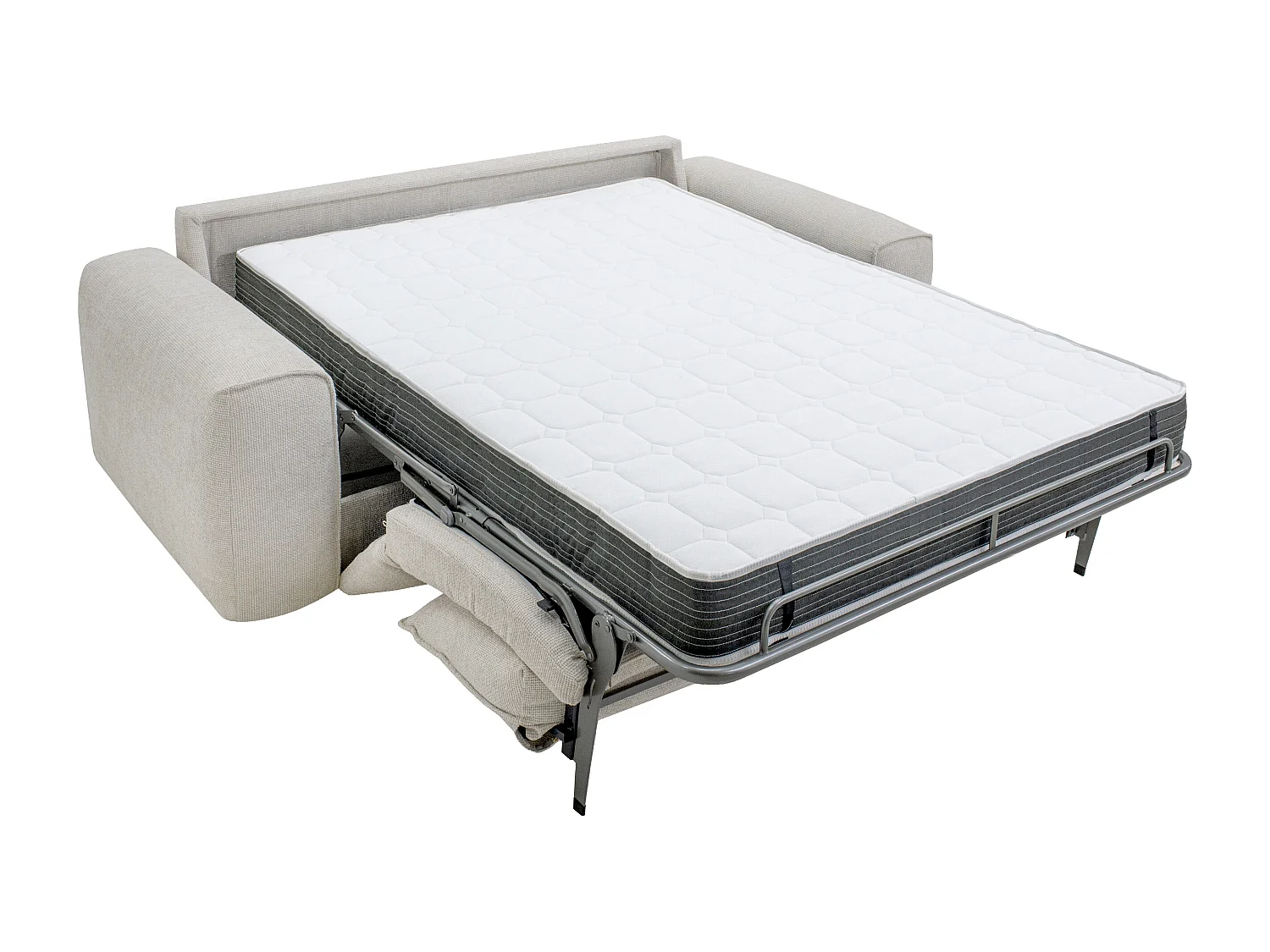 Canapé 4 places convertible express en tissu texturé beige - Couchage 160 cm Matelas 16 cm POGLO