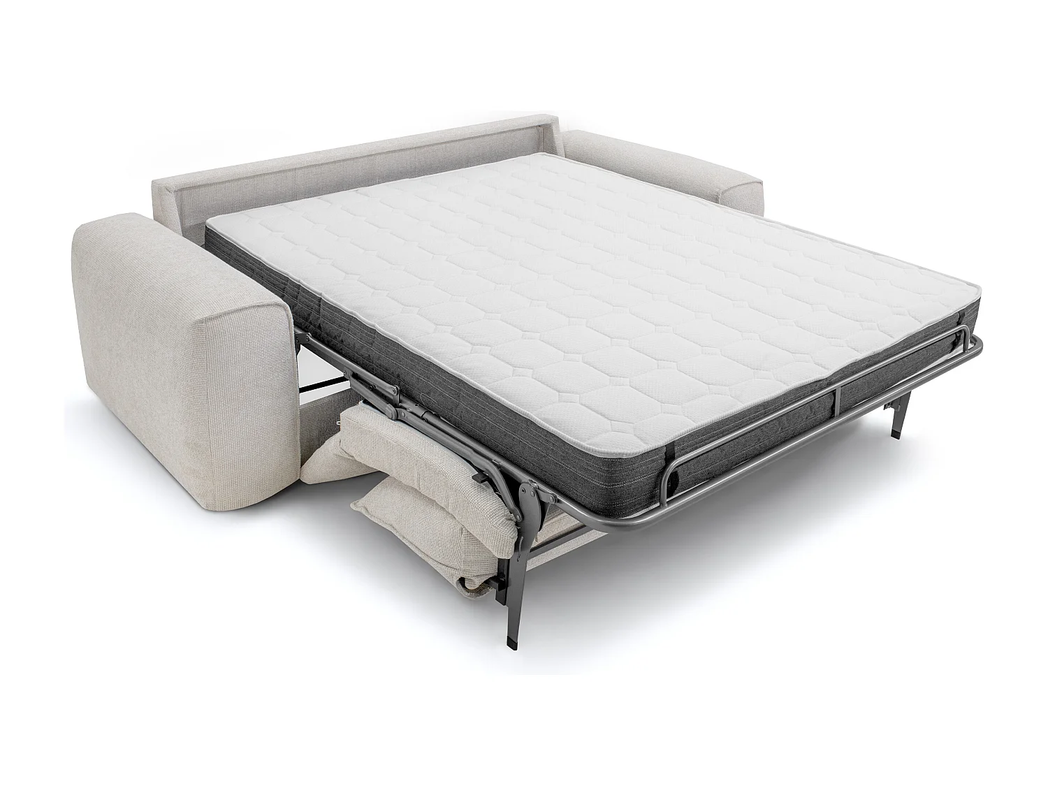 Vierzitsslaapbank express in beige getextureerde stof - Slaapoppervlak 160 cm Matras 16 cm POGLO