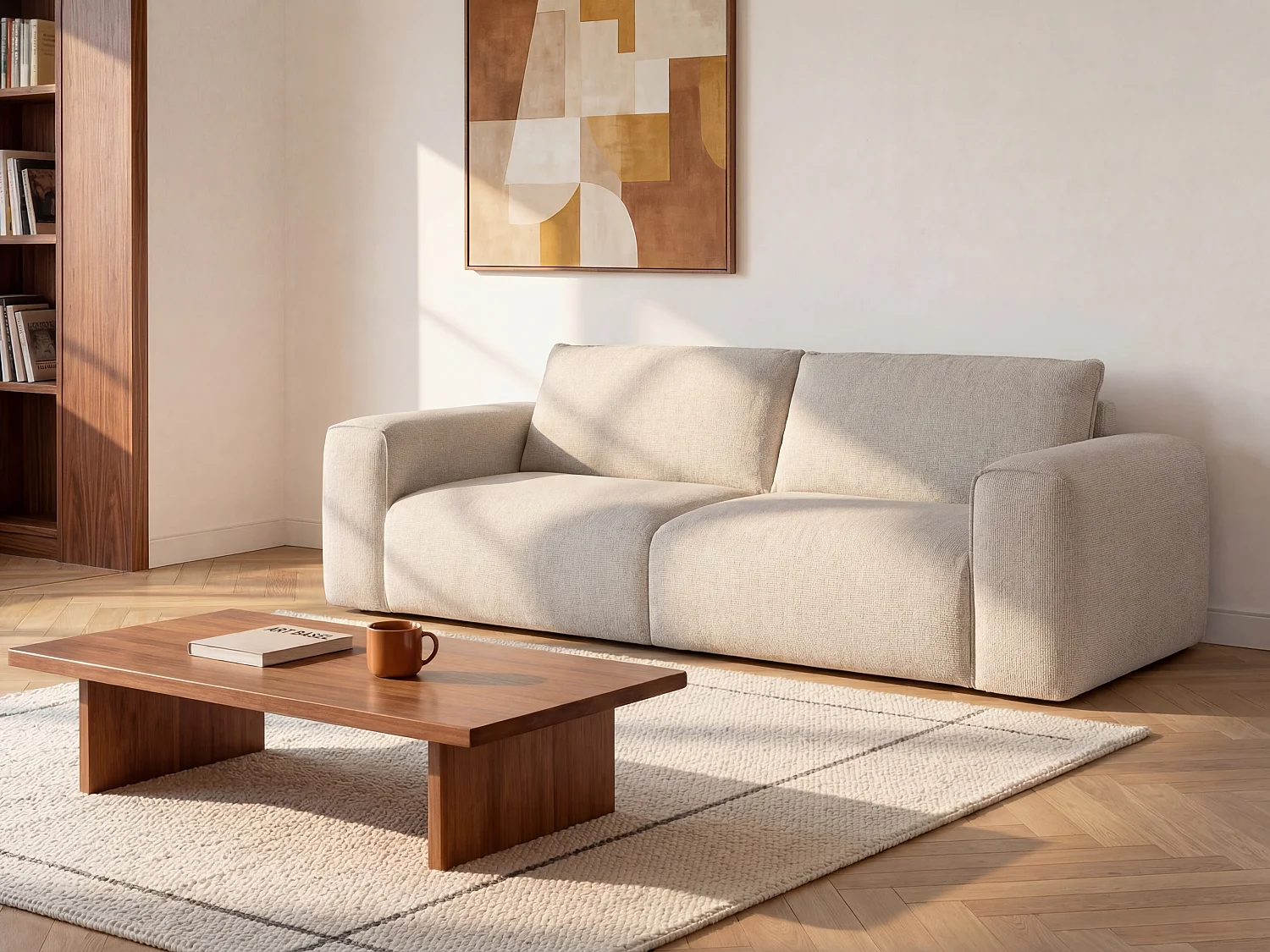 3-personers sovesofa i beige stof - Liggemål 140 cm madras 13 cm POGLO