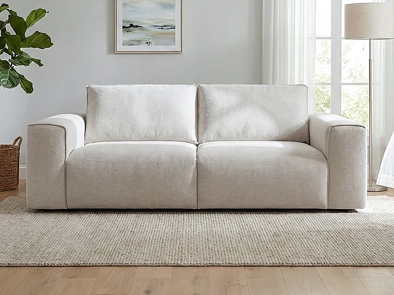 Divano letto 3 posti express in tessuto beige Letto 140 cm Materasso 13 cm - POGLO