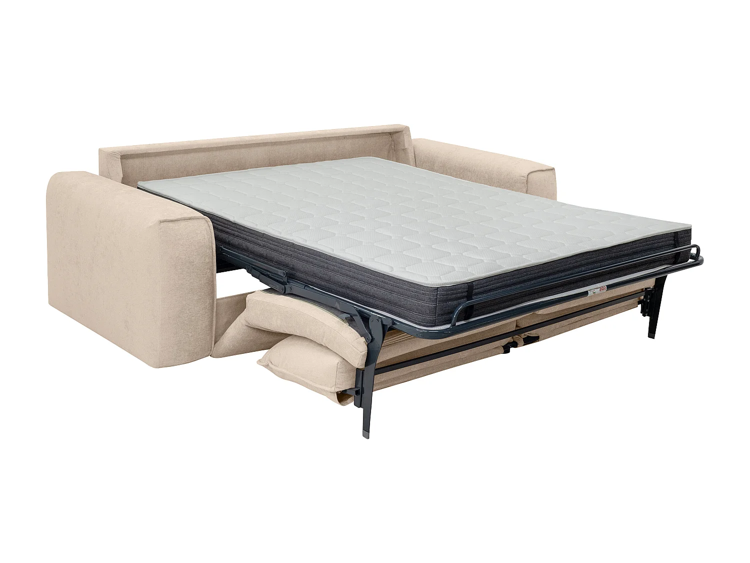 Canapé 4 places convertible express en tissu beige - Couchage 160 cm Matelas 16 cm POGLO