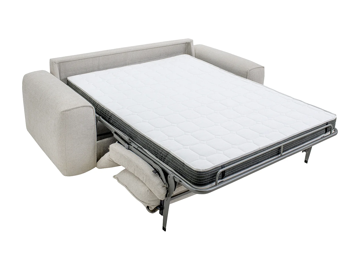 Divano letto 4 posti express in tessuto beige Letto 160 cm Materasso 13 cm - POGLO