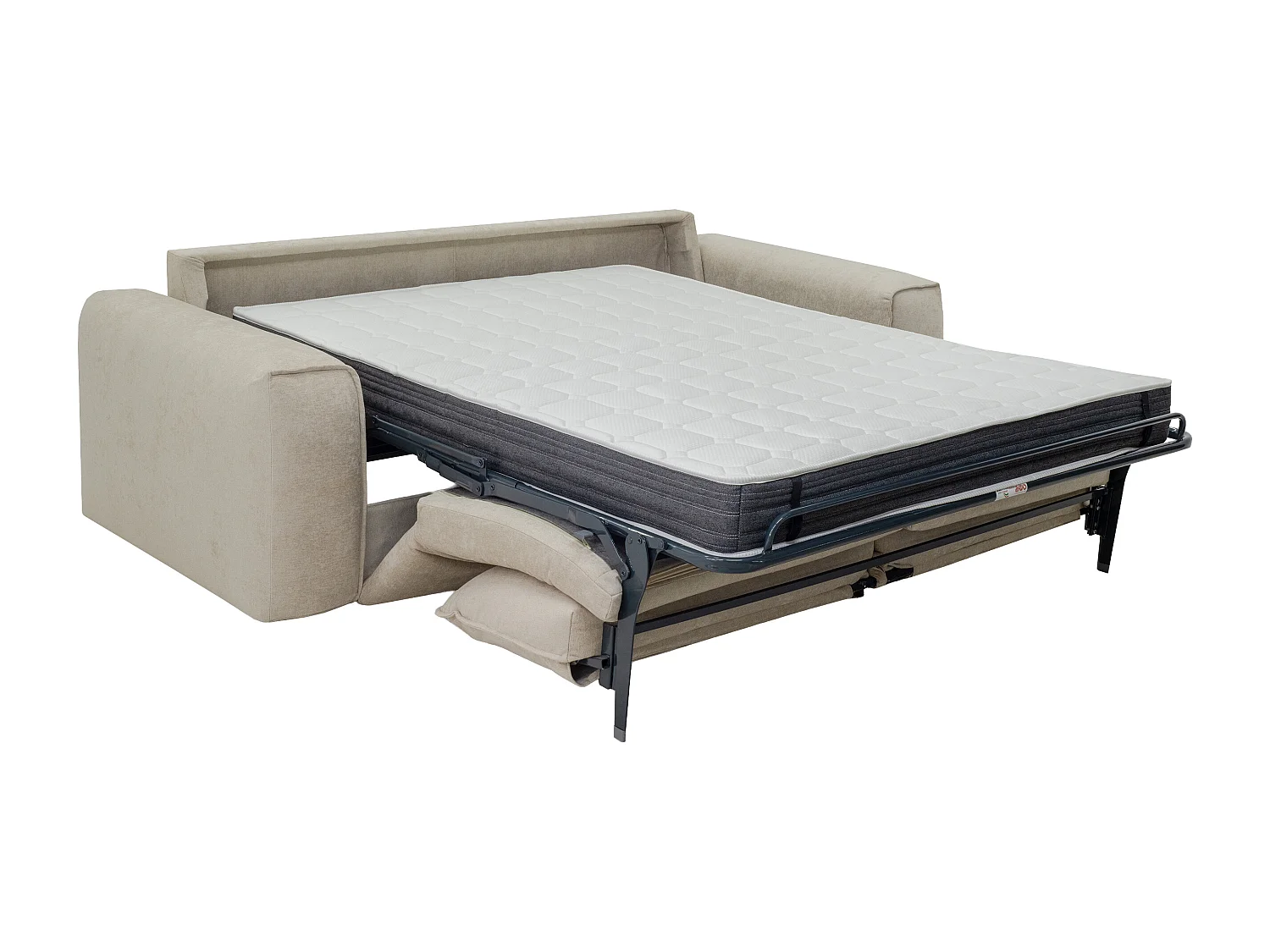 Canapé 3 places convertible express en tissu beige - Couchage 140 cm Matelas 16 cm POGLO