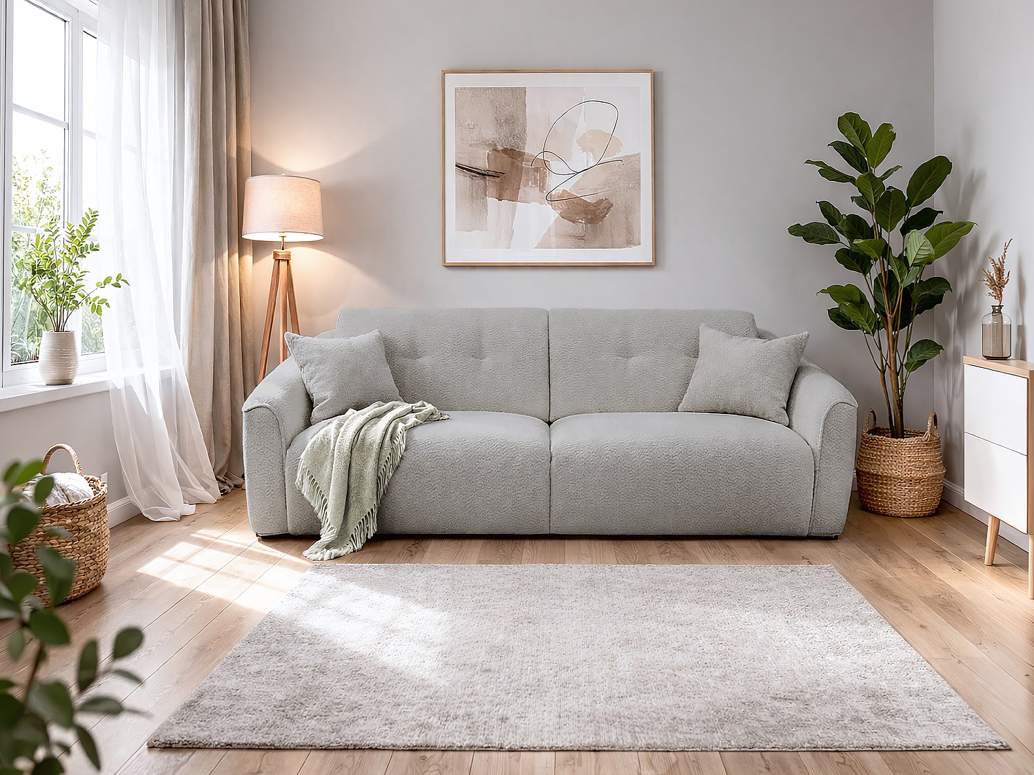 3-seters konvertibel sofa i beige teksturert stoff - Soveplass 140 cm - 13 cm hukommelseskum-madrass ASUFA