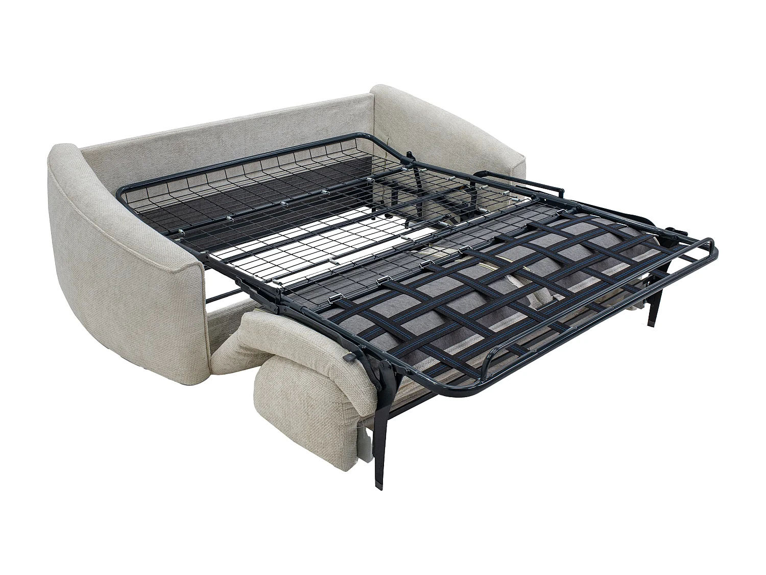 Canapé 4 places convertible express en tissu texturé beige  - Couchage 160 cm -  Matelas 13 cm mémoire de forme ASUFA
