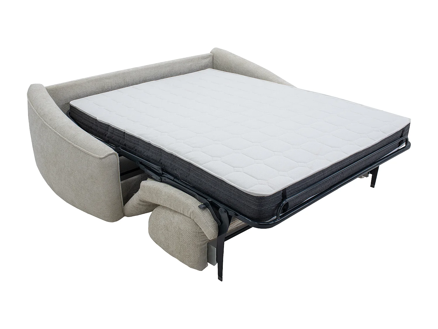 Canapé 3 places convertible express en tissu texturé beige - Couchage 140 cm - Matelas 16 cm mémoire de forme ASUFA