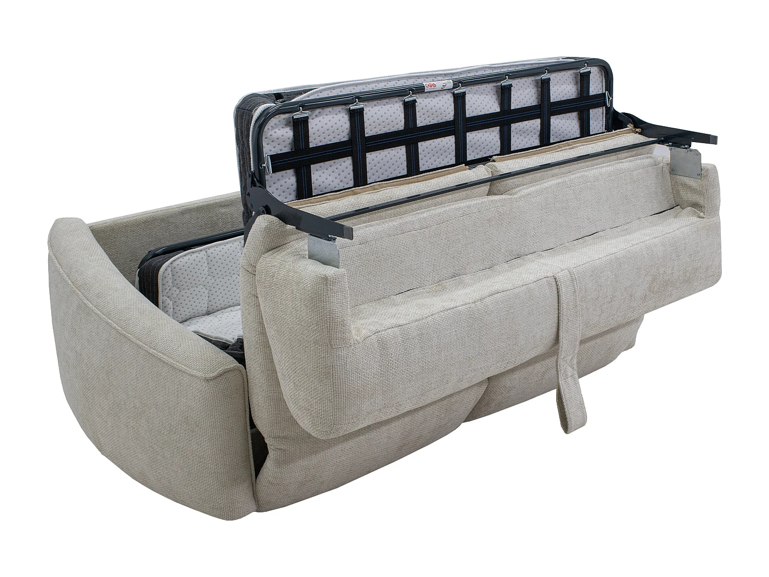 Canapé 4 places convertible express en tissu texturé beige - Couchage 160 cm - Matelas 16 cm mémoire de forme ASUFA
