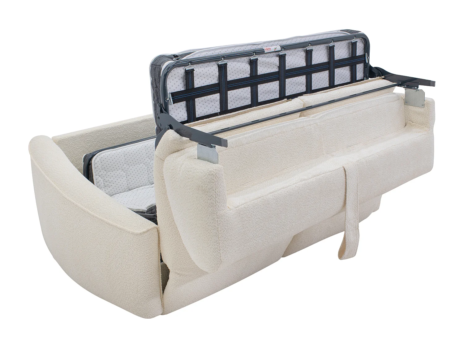 Canapé 3 places convertible express en tissu bouclette blanc - Couchage 140 cm - Matelas 13 cm mémoire de forme ASUFA