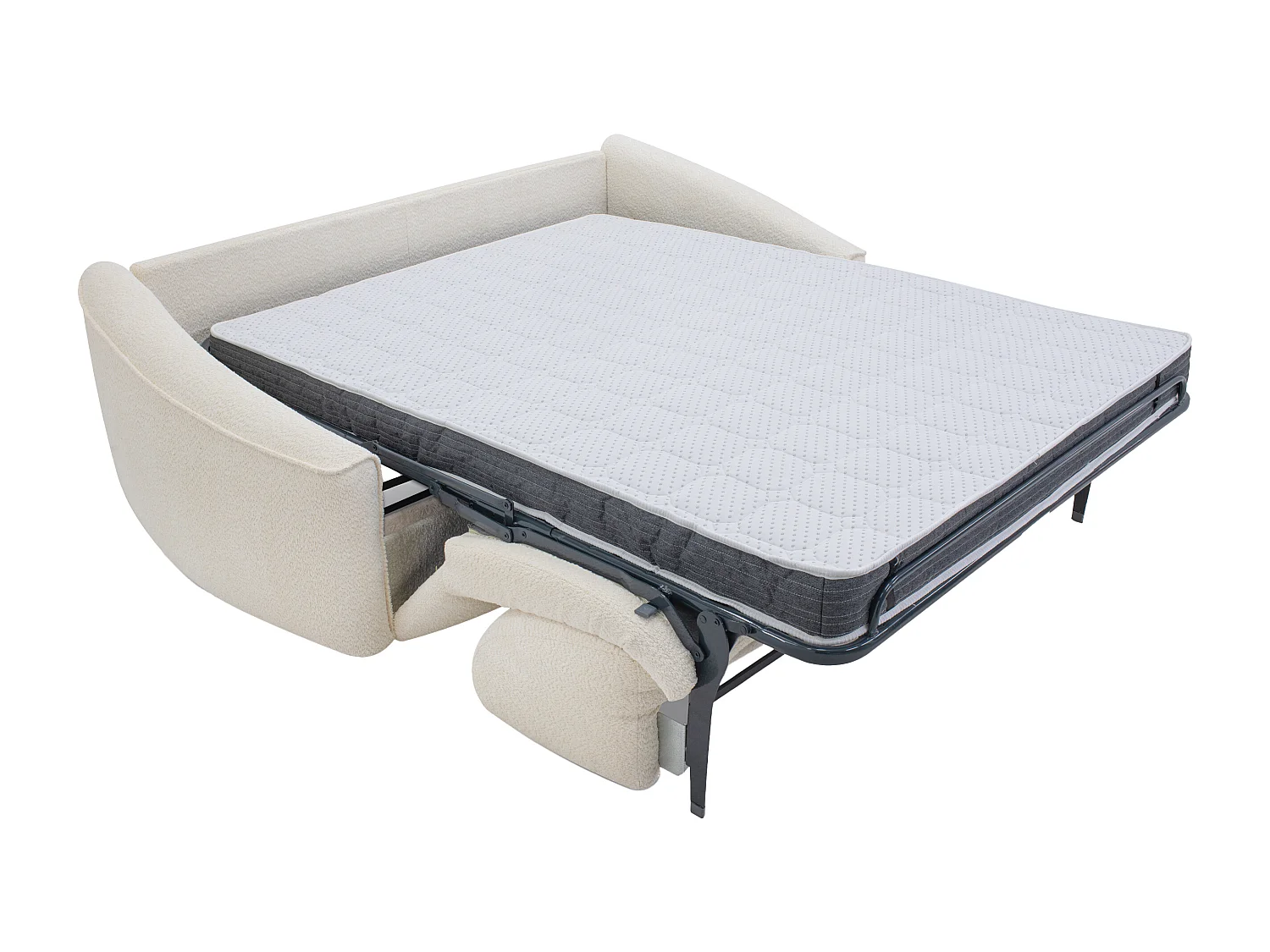 Canapé 3 places convertible express en tissu bouclette blanc - Couchage 140 cm - Matelas 13 cm mémoire de forme ASUFA