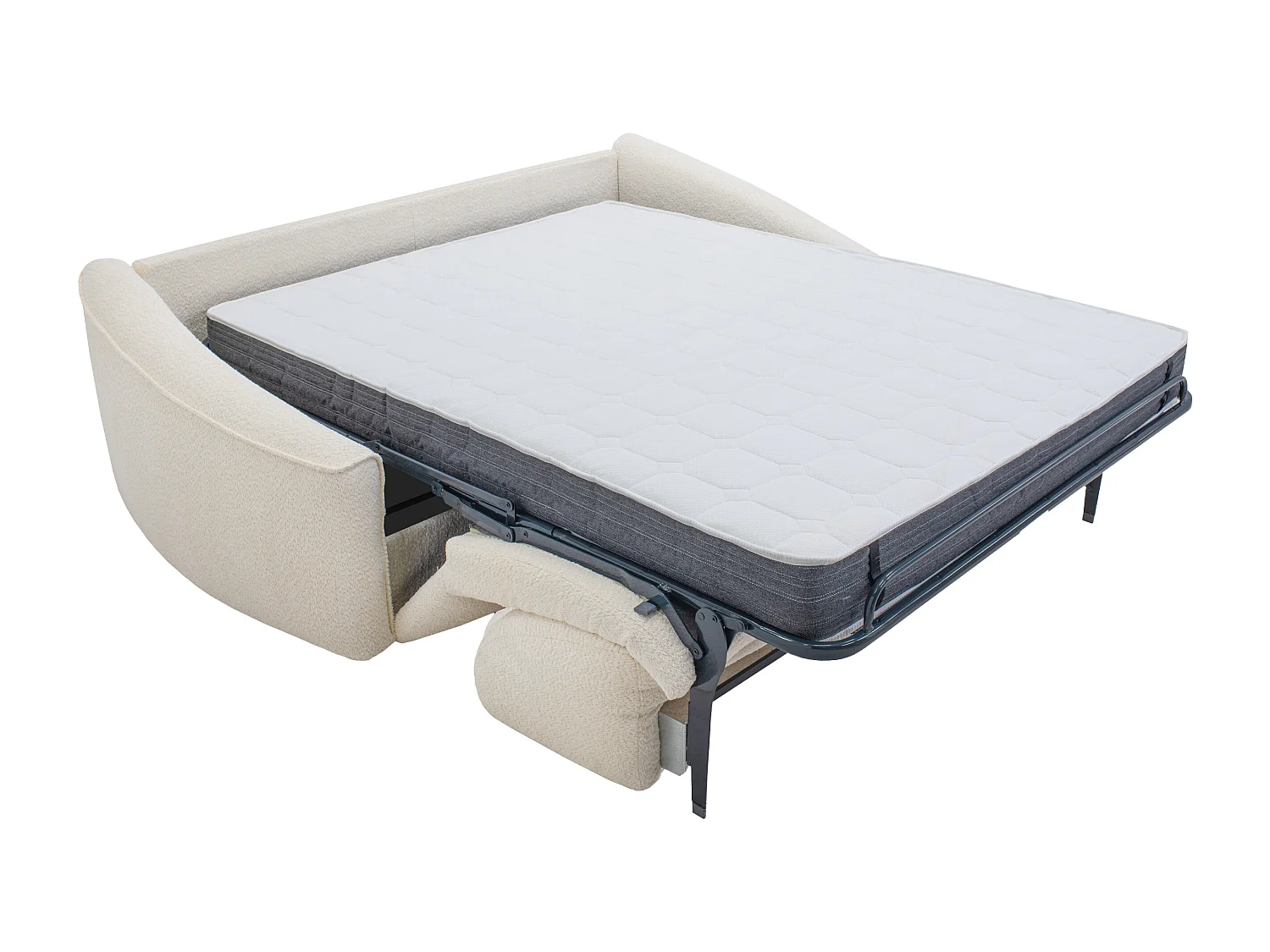 Canapé 3 places convertible express en tissu bouclette blanc - Couchage 140 cm - Matelas 16 cm mémoire de forme ASUFA