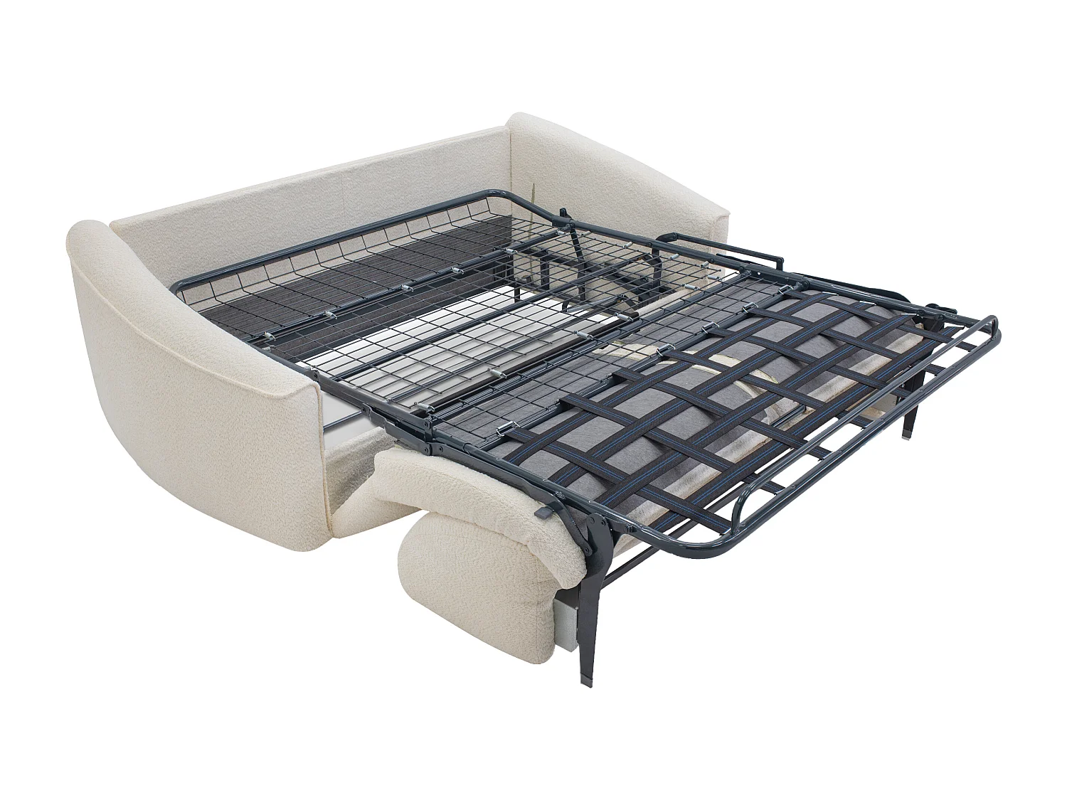Canapé 4 places convertible express en tissu bouclette blanc - Couchage 160 cm - Matelas 16 cm mémoire de forme ASUFA