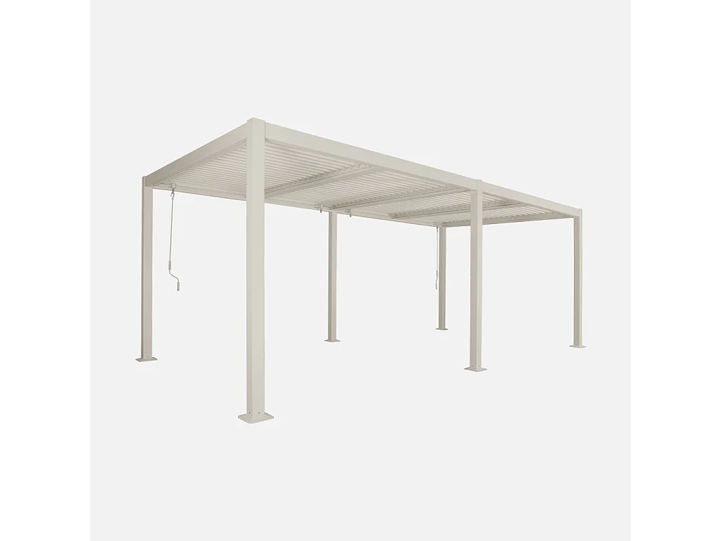 Pergola bioclimatique beige. aluminium et acier. 3x6m. lames orientables