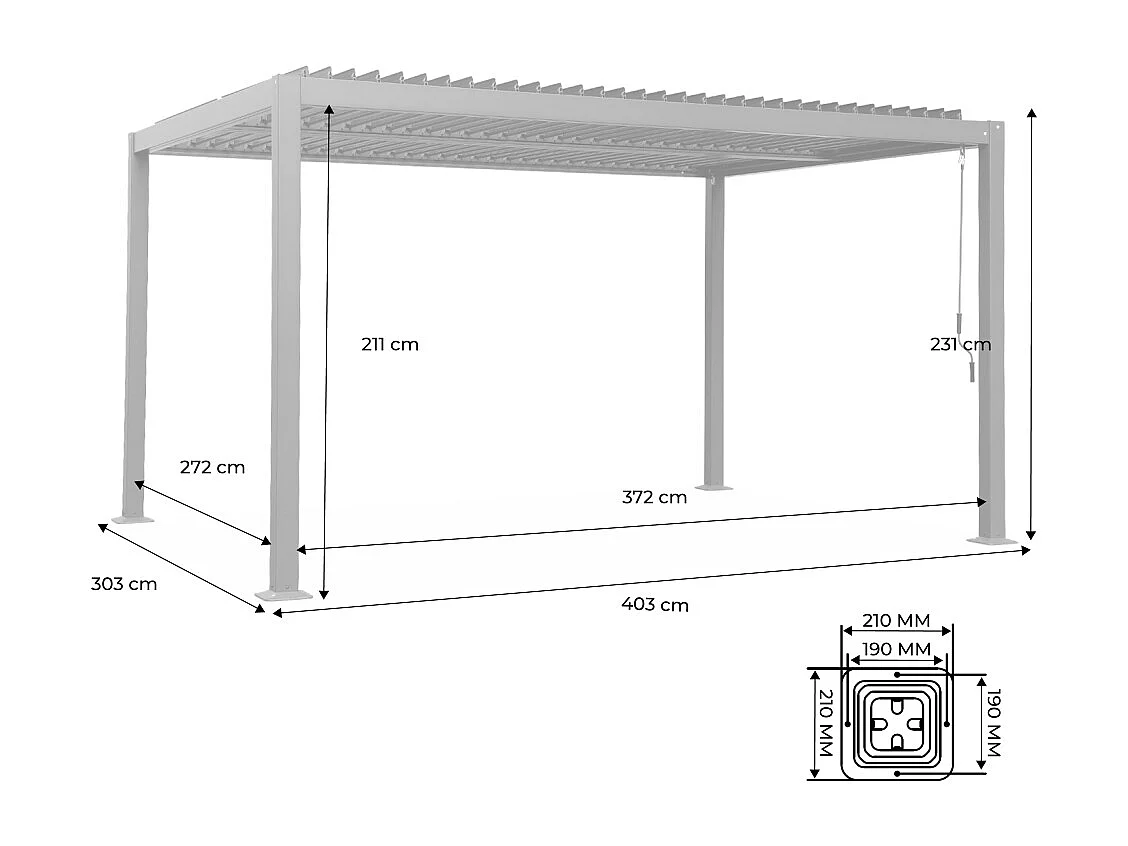 Pérgola bioclimática 3x4m de aluminio y acero con lamas orientables