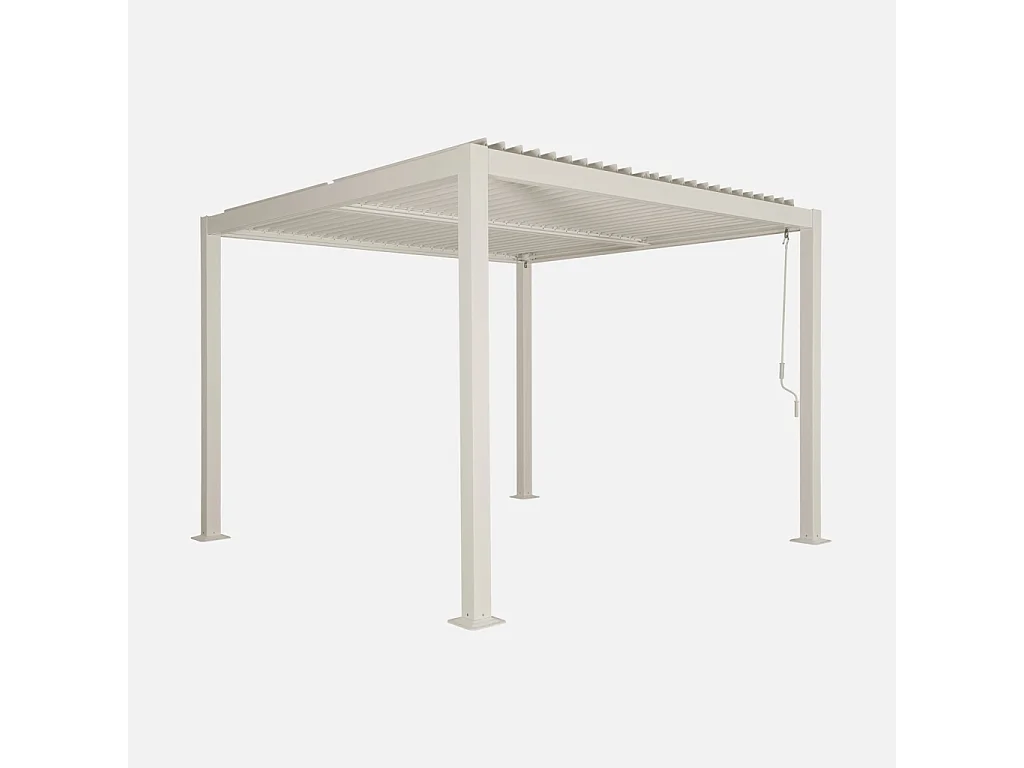 Pergola bioclimatique beige. aluminium et acier. 3x3m. lames orientables
