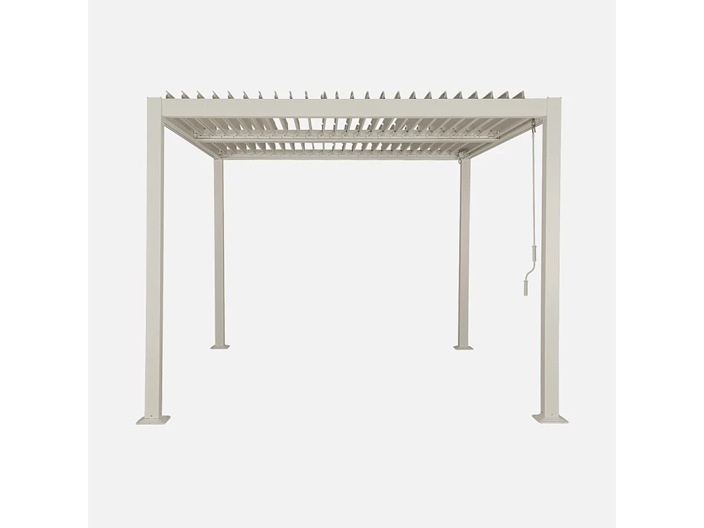 Pergola bioclimatique beige. aluminium et acier. 3x3m. lames orientables