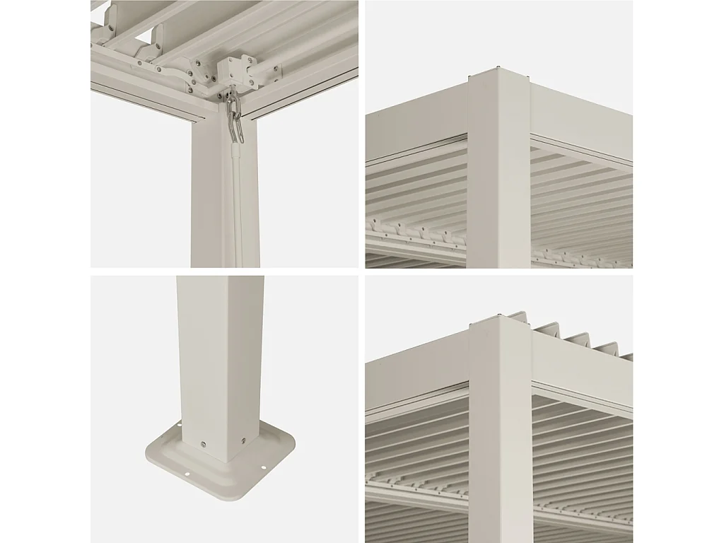 Pérgola bioclimática 3x3m de lamas de aluminio y acero beige
