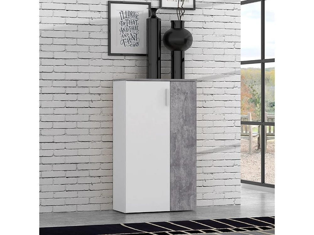 Mobile Portascarpe Contemporaneo Bianco Opaco ed Effetto Cemento Grigio Chiaro - 18 Paia - Design Europeo