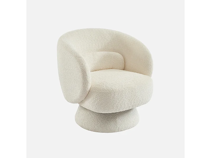 Fauteuil pivotant. rotatif 360° en tissu avec coussin crème - L 76 x P 76 x H 76.5cm - Elias